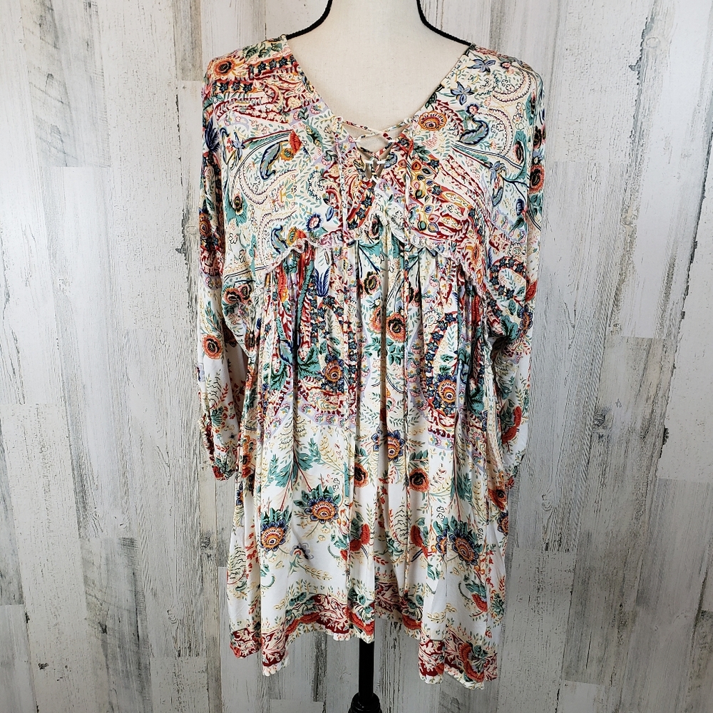 GiGiO Floral Peasant Poet Blouse Size Medium